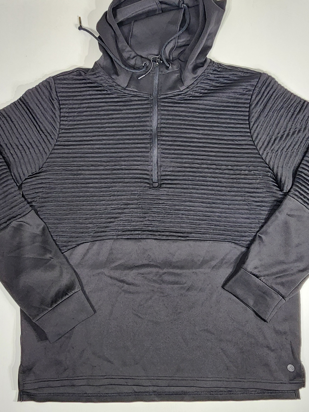 Apana Black Ribbed Half-Zip Hooded Pullover